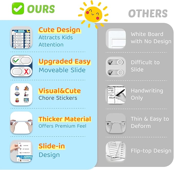 2 in 1 Upgraded Slider Morning/Bedtime Routine Chart for Kids Toddlers - Magnetic Kids Chore Chart for 2 Kids, Dry Erase Chore Chart for Kids, Visual Schedule for Kids with Cute Chore Stickers