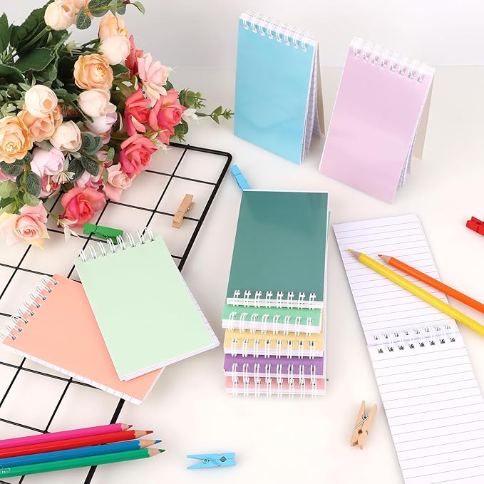 Hxezoc 10 Pack Small Pocket Notebooks, 3 x 5 Inches Mini Colorful Spiral Pocket Notebook with Lined Pages Memo Pads for Kids Home Office School Classroom Decoration Supplies