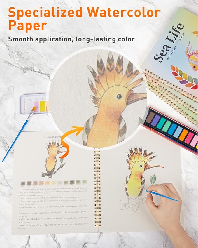 Beginner Watercolor Painting Kit, 12 Colors & 3 Brush with Multi-Theme Painting Set, Outline Art Supplies for Teens Adults (Flower)，10.23 * 8.26in.