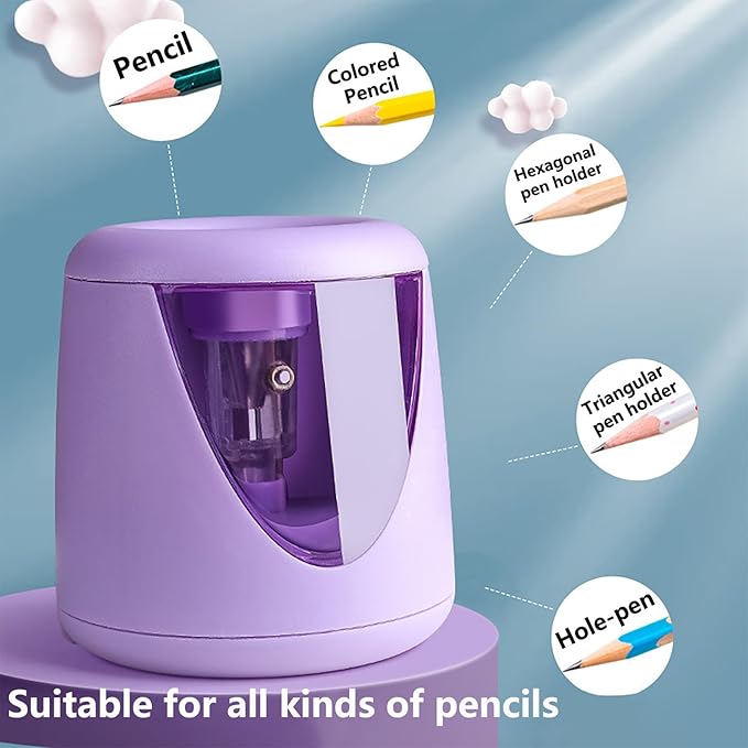 Electric Pencil Sharpener for Eyeliner and Lip Liner - Dual Use Cosmetic and Classroom Pencil Sharpener(Purple)
