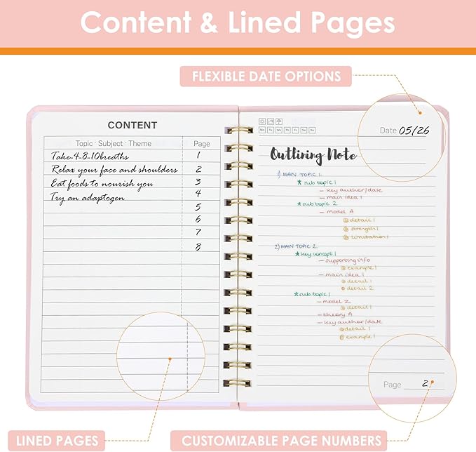LABUK Hardcover Spiral Notebook for Women, A5 Lined Pink Journaling Notebooks for Work, 5.5 x 8in 160Pages Spiral Journal for Writing