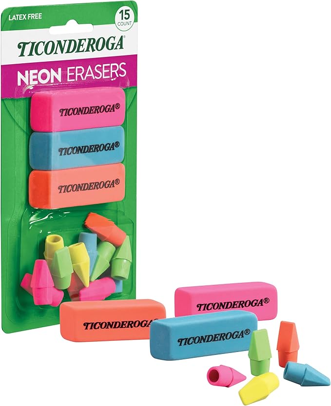 Ticonderoga Dixon Office & School Eraser Combination Set, 15 Eraser Multi-Pack, Multicolored (38931)
