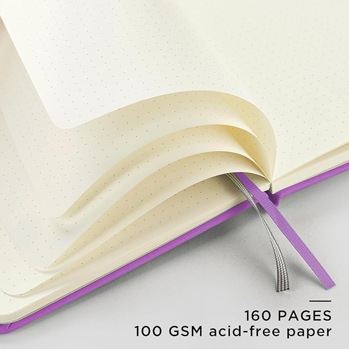 &And Per Se Dotted Journal Notebook, A5 Hardcover Leather Dotted Journal, 160 Pages 100gsm Thick Dot Grid Paper, 3 Sheets of Stickers Included - 5.7'' x 8'' (Violet)