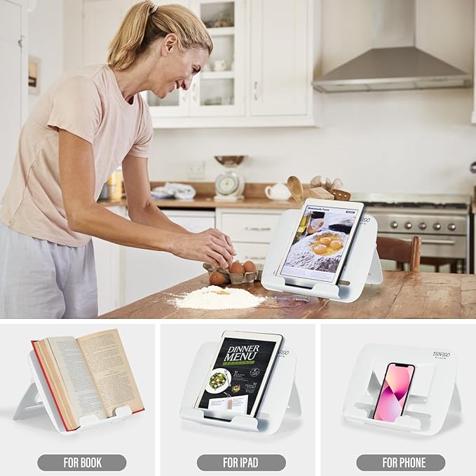 Portable Book Stand HandsFree Cookbook Textbook Book Holder for Kids Reading Pool Gifts Girls Boy Making it Ideal for Multiple uses at Home, School, or Work in White 11.82" * 8.26"