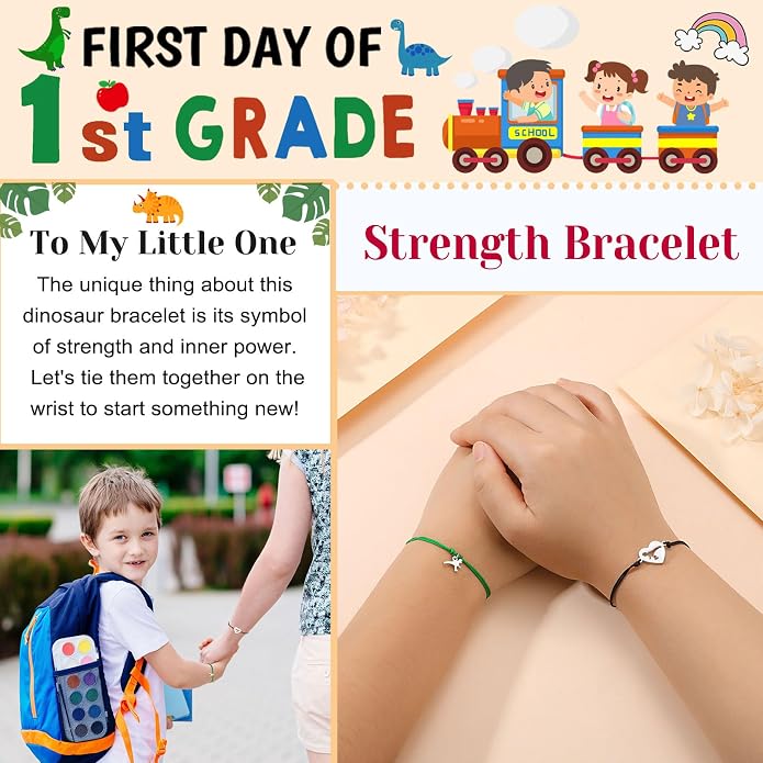 UNGENT THEM Back to School Bracelet Mother Son Dinosaur First Day of School Gifts for Boys Girls