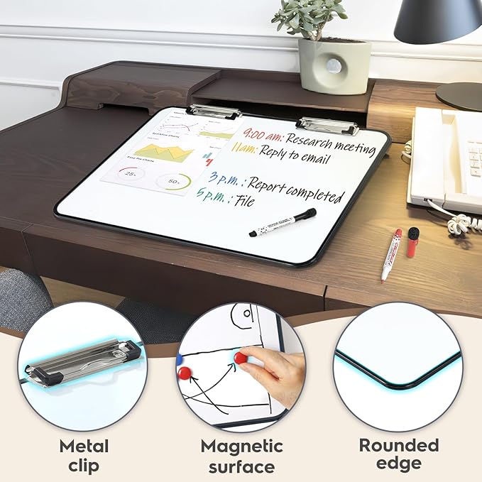 Slant Board for Writing,16.5x12 inch-Magnetic Desktop Whiteboard Writing Slope, Dry Erase White Boards Desktop with 5 Color Dry Erase Board Markers,Black Frame