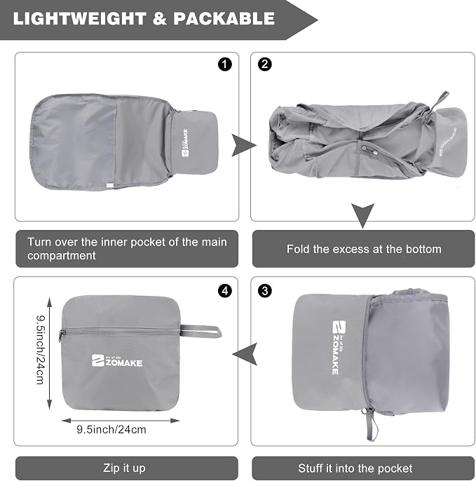 ZOMAKE Lightweight Packable Backpack 35L, Foldable Backpacks Water Resistant Collapsible Light Daypack for Hiking(Silver Grey) | Light Hiking Backpacks Water Resistant Collapsible Day Pack for Travel, Everyday Carry, Multi-Pocket Layout, Heavy Duty Nylon