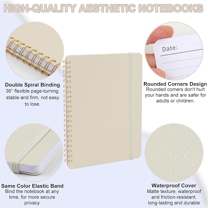 Utron Spiral Notebook For Women & Men, 2PCS Spiral Journal Notebooks, 5.9 x 8.3” College Ruled Notebook For Work Notes, Journal Writing, And Daily Life Entries (Beige) (Pack of 3)