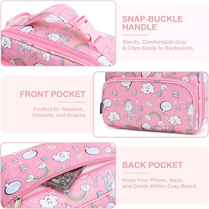 FlowFly Kids Lunch box Insulated Soft Bag Mini Cooler Back to School Thermal Meal Tote Kit for Girls, Boys, Rainbow