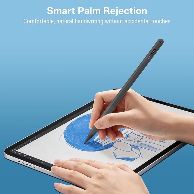 Stylus Pen for iPad 2018-2026, 2X Fast Charge Active Pencil with Tilt Sensitivity & Palm Rejection, iPad 11/10/9/8/7/6/A16, Air M4/M3/M2, Pro M5/M4, Mini 7/6/5 (Black)