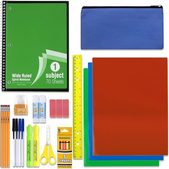 12 Pack of 30 Piece Sets Bulk School Supplies Kits for Girls, Boys Back to School Supplies Box Bundle Pack for Kids Kindergarten, Elementary Includes Notebook, Folders, Pens, Pencils, and More
