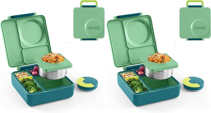 Omie OmieBox Kids Insulated Leakproof Bento Lunch Box with Food Jar (Meadow) (Pack of 2)