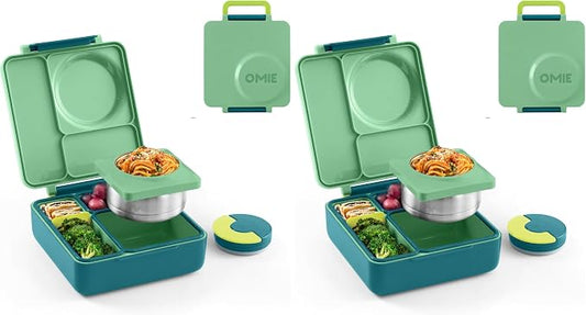 Omie OmieBox Kids Insulated Leakproof Bento Lunch Box with Food Jar (Meadow) (Pack of 2)
