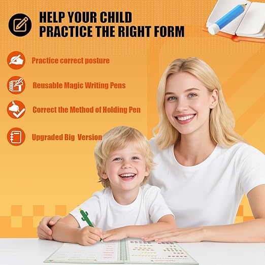 BYFWH Upgraded Large Size Magic Practice Copybook for Kids, Reusable Grooved Handwriting Practice Book for Preschool Kids Age 3-8 Calligraphy with Catus Pens & Storage Bag (5PCS 7.3 * 10.3 inch)