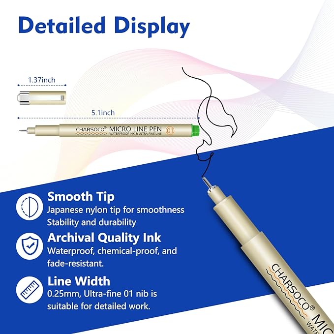 05 Micro Pen, Fine Point Pen with 36 Colors, Waterproof Archival Ink, 0.48mm Fineliner Ink Pens for Artist Illustration, Sketching, Anime, Manga, Technical Drawing and Scrapbooking