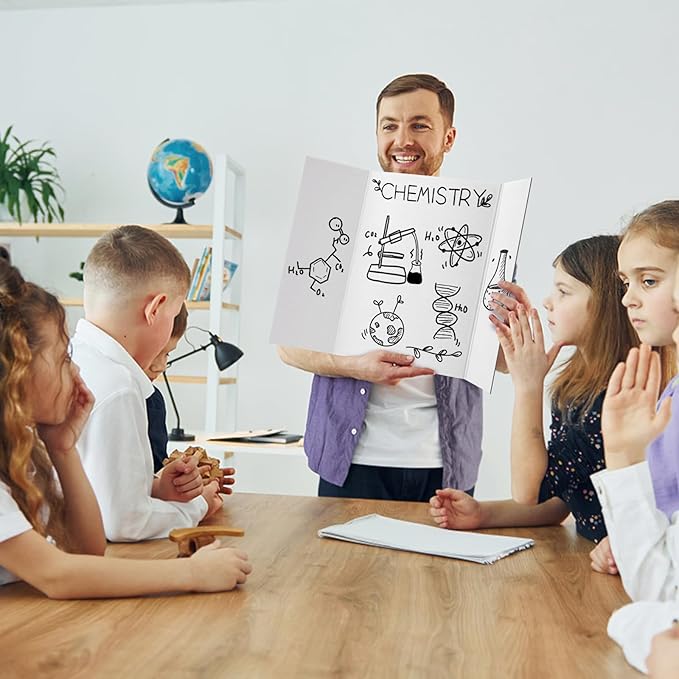 9 Per Pack Trifold Poster Board, 24" × 16" Inch White Cardboard Sheets for School Projects, Science Fair, Business Events