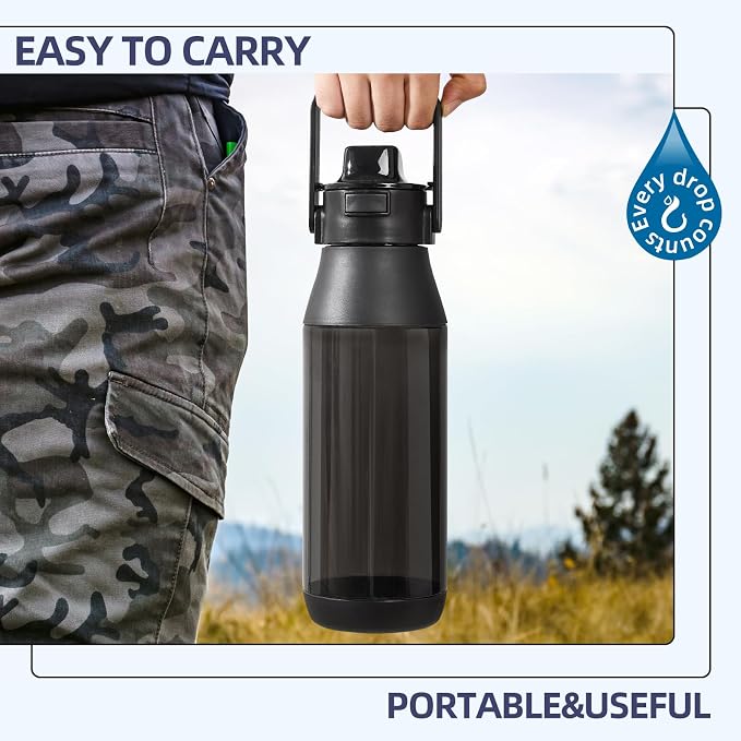 49oz Motivational Sports Water Bottle with Handle - Tritan, BPA Free, Leakproof, Wide Mouth, Fast-Flow Spout Lid for Gym, School, Office, Travel