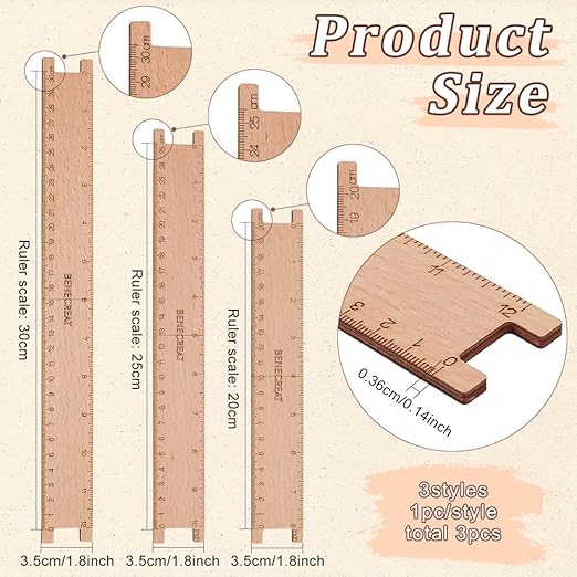 BENECREAT 3Pcs Wooden Floss Winder Board, 8/10/ 12inch Rectangle Quilting Rulers Sewing Tool for DIY Tailor Craft Tool Drawing Measuring Supplies