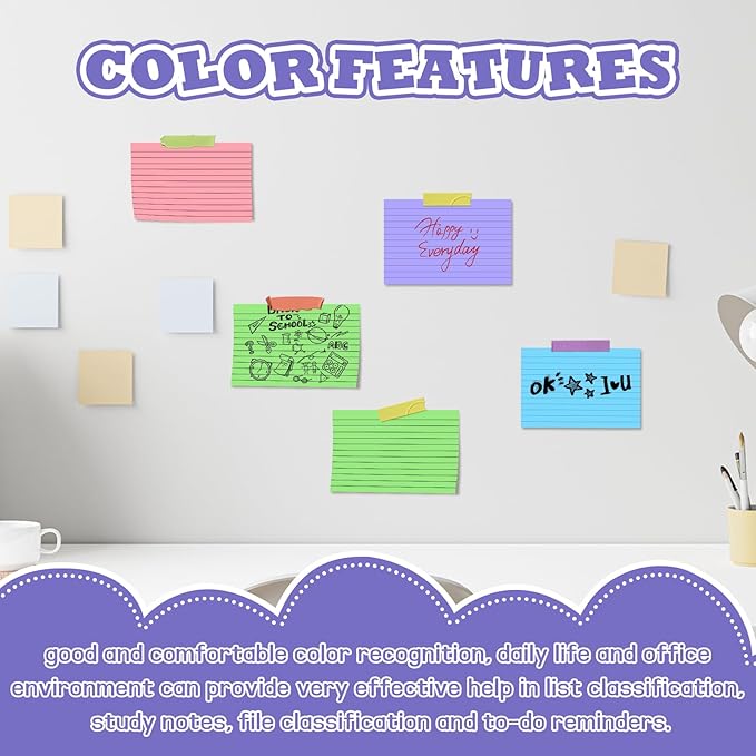 BIGNC Colored Index Cards 4x6, 190 Pack Ruled Index Cards, Flash Cards for Studying, Heavy Note Cards for Office, Home and School, Double Side Lined Colorful