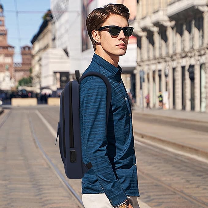 Business Backpack for Men Slim Lightweight Laptop Backpack Water Resistant Small Office Backpack for Commute Travel Daily Office Work with Small Bag (Blue, 15.6")