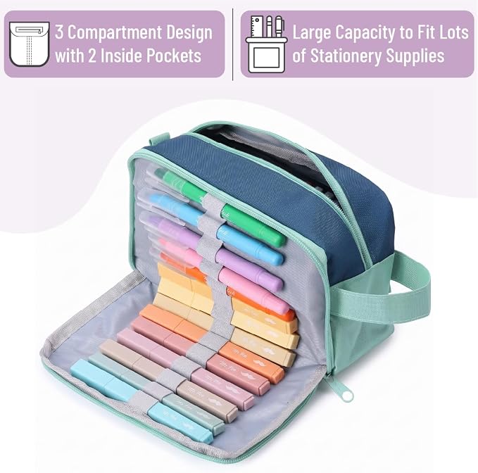 Mr. Pen- High Capacity Pencil Case, Large Pencil Pouch with 3 Compartments and 2 Pockets, Large Pencil Bag with Smooth Zipper, Cute Pencil Case Pouch Organizer, School Supplies for Teens