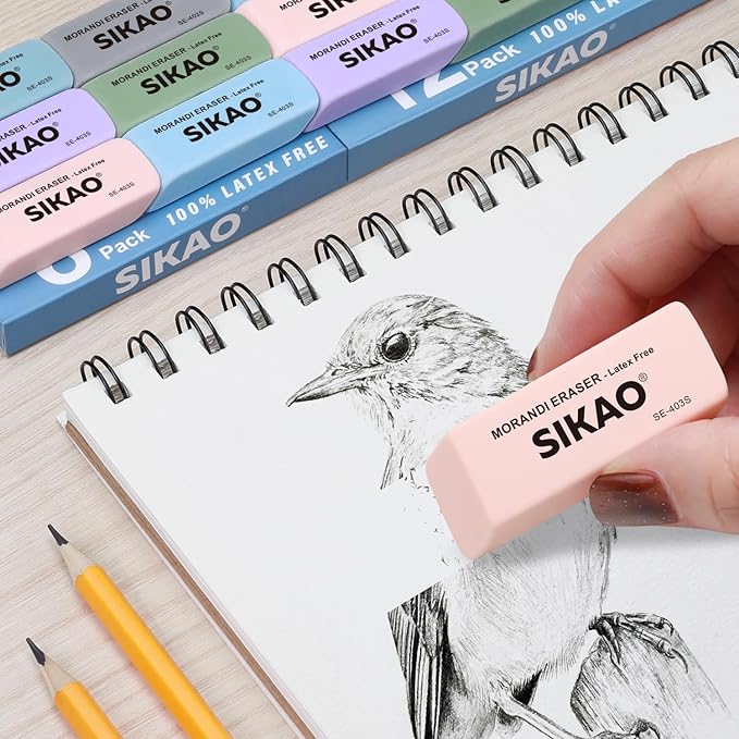 Morandi Erasers, 12 Pack Pencil Erasers for Kids – Aesthetic Pastel Beveled Rubber Erasers, Latex-Free & Smudge-Free for School Supplies, Classroom & Daily Writing