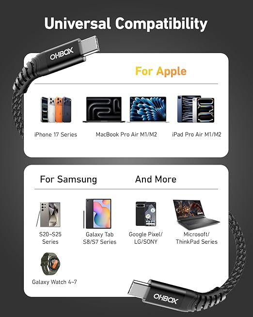 USB C to C Cable 60W [2Pack 6FT], USB Type C Fast Charging Cable for Car Durable Braided iPhone USB C Charger Cable USBC to USBC Cord for iPhone 17/16/15/Pro Max, Samsung Galaxy S23 and More-Black
