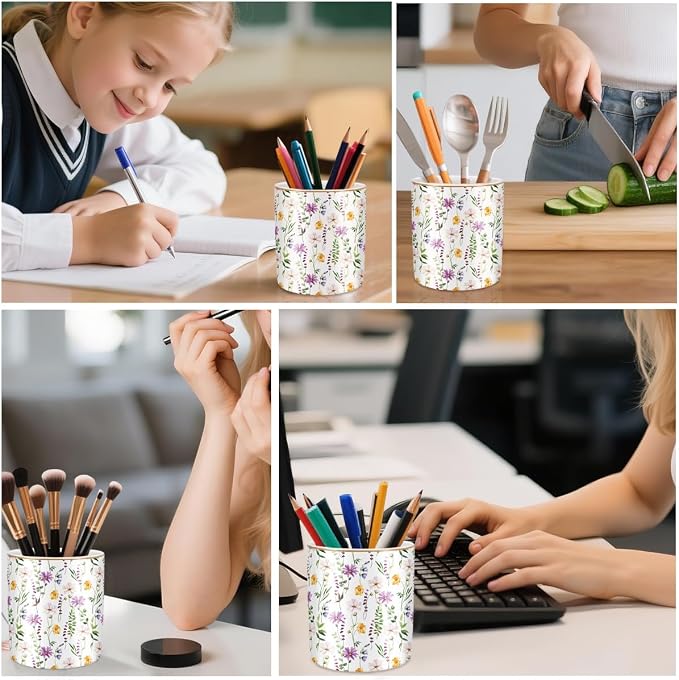 Large Capacity FLoral Pen Holder for Desk, Ceramic Pencil Holder Pen Cup Marker Holder Makeup Brush Holder, Desk Accessories & Workspace Organizers for Home, Office, Colored