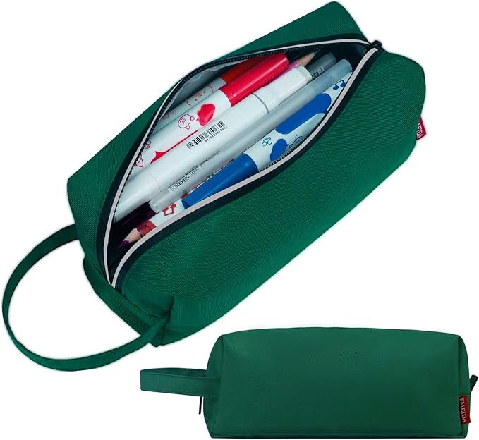 Fmeida Pencil Case Pouch - Water Resistant Pencil Pouch Portable Pencil Bag Simple Office Stationery Pouch with Handle Back to School Supplies - Dark Green