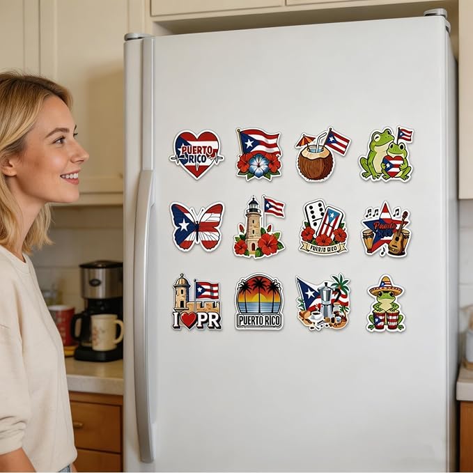 Wxiben Puerto Rico Fridge Magnets - 12 Pcs Puerto Rican Souvenirs Gifts Travel Refrigerator Magnets Fridge Magnetic Stickers Decorations for Home Kitchen Office Car Mailbox Locker Decor