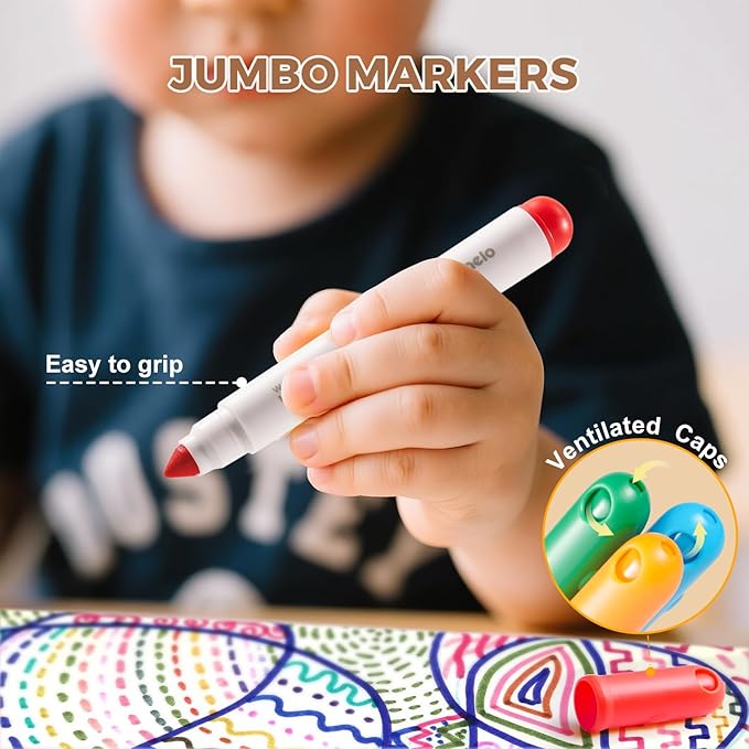 Jar Melo Washable Markers for Kids Toddlers 2-4, Safe Non-Toxic Water Based Markers for Age 1-3 4-8, Coloring Art Supplies for Preschool Gift, 24 Colors