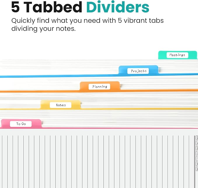 Taja Large Spiral Notebooks for Work 5 Subject with Removable Dividers