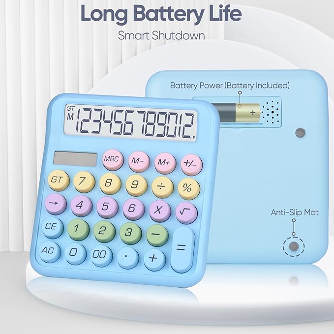 Desktop Calculator 12 Digit,Dual Solar Power and Battery,and LCD Display, Big Buttons, for Home, Office, School, Class and Business, 4 Function Small Basic Calculators for Desk