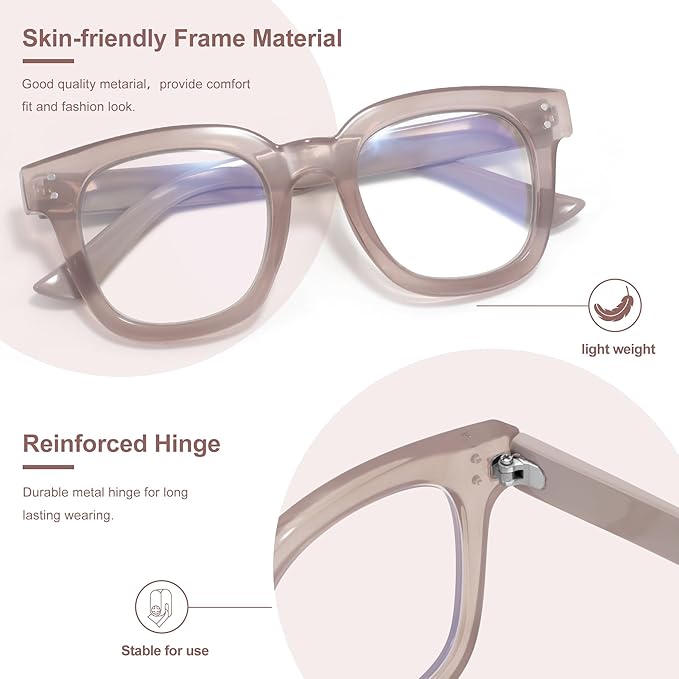 Madison Avenue Blue Light Blocking Glasses Oversized Fashion Blue Light Glasses for Women Anti Eyestrain & UV Protection Computer Eyeglasses (Milk Grey Brown)