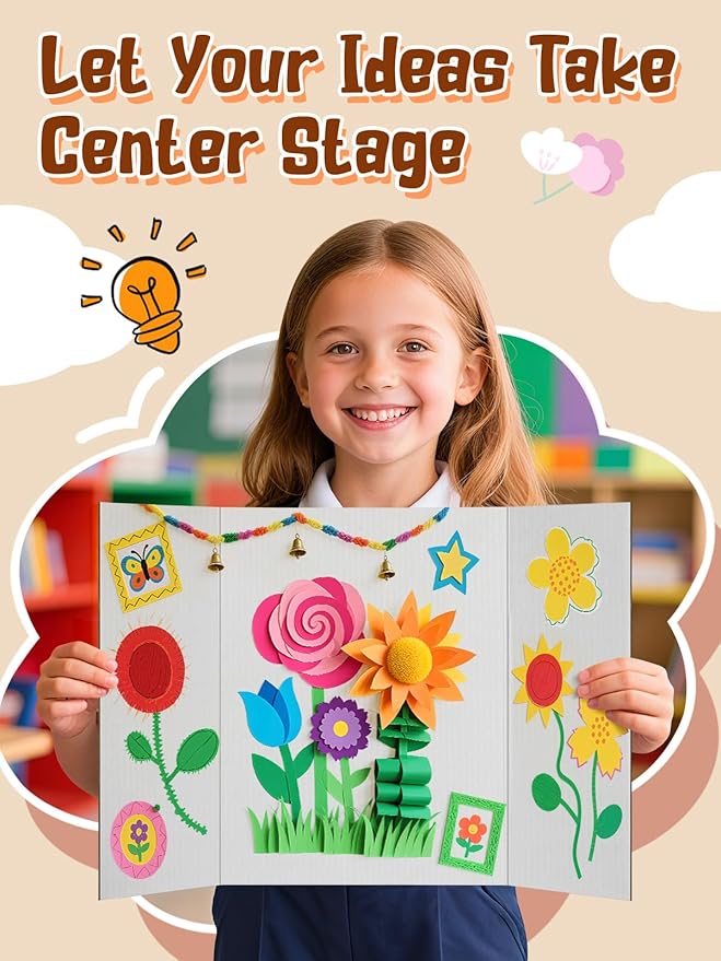 Small Trifold Poster Board 21" x 14" - Premium Quality Thick White Presentation Boards for Science Fair School Project, Display Board for Classroom Business Supplies (6Pcs)