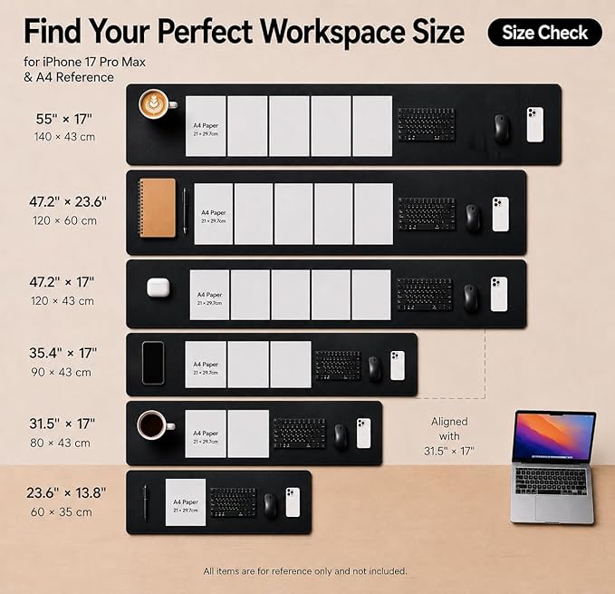 AFIING Leather Desk Pad Protector, Large Mouse Pad, Dual-Sided PU Leather & Natural Cork Desk Mat, Non-Slip Waterproof Laptop Desk Blotter for Office and Home, 23.6" x 13.7", Black