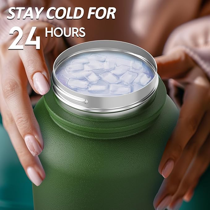 Navigate 32oz Insulated Water Bottle for Sports, Keep Cold 24H | 2-in-1 Spout and Handle Lids, Double Leak-Proof, 18/8 Stainless Steel, BPA-Free, Wide Mouth for Hiking,Dark Green