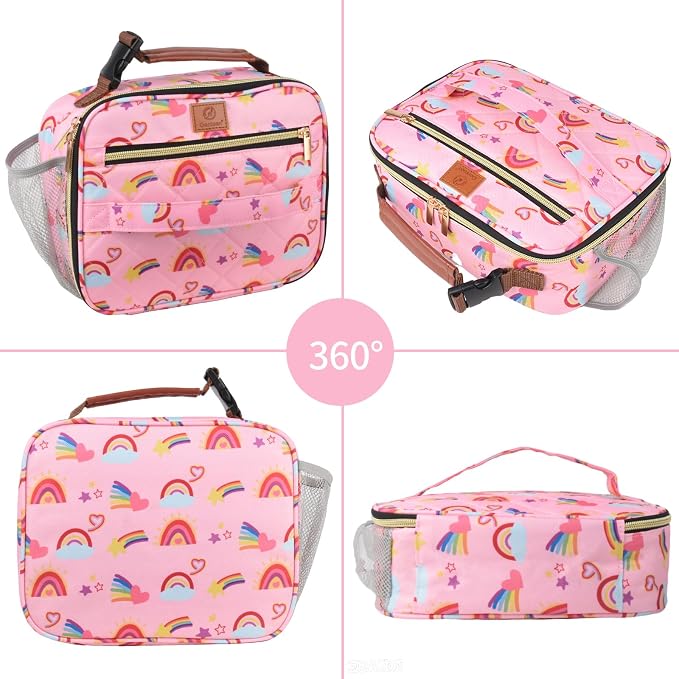 Genteen Lunch Box for Kids, Boys - Insulated Small LunchBox Reusable, Zip Closure & Buckle Handle, Portable Cooler for Work, School, Travel (Rainbow)