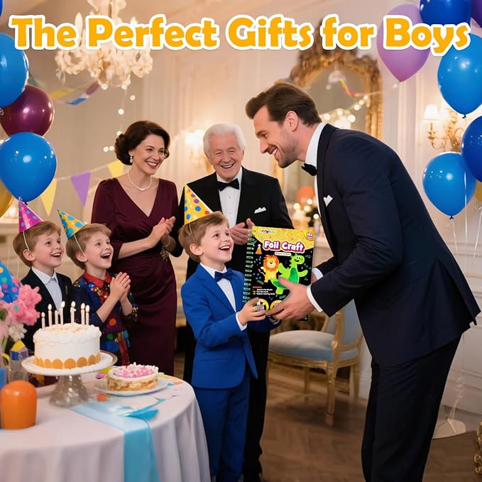 FUNNYB&G Mess-Free Foil Art Craft for Kids Ages 4-10, Kids Birthday Gift