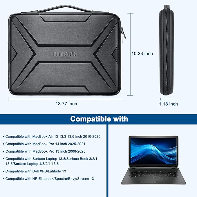 MOSISO Laptop Case 13.3 inch, 13-13.3 inch Laptop Sleeve Compatible with MacBook Neo/Air 13.6/Pro 13/Pro 14, HP Dell Lenovo,Artistic Geometric EVA Carrying Case Hard Shell with Handle, Black