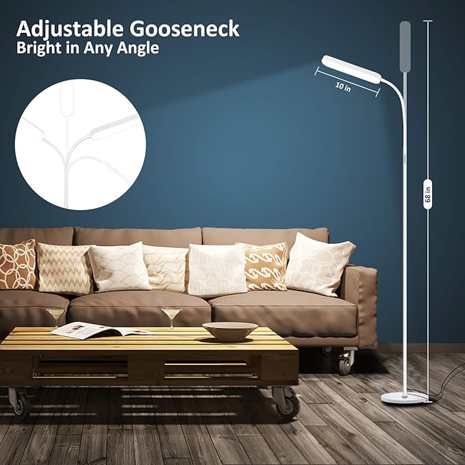 Wio-Mio Floor Lamps, 15w/1000lm Bright LED Floor Lamp with Stepless Adjustable 3000K-6000K Colors and Dimmer, Remote and Touch Control Reading Lamp, Adjustable Floor Lamp for Living Room