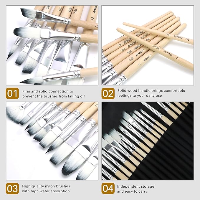 32 Pcs Acrylic Paint Brushes Set, Artist Painting Supplies Kit with Case - Professional Painting Tools for Oil Watercolor Gouache Canvas Rock - Art Essentials for Adults Teens Kids