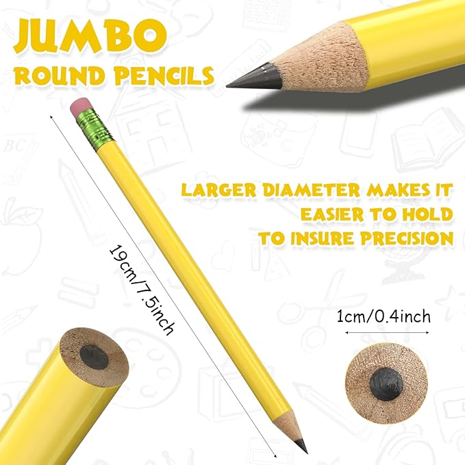 Fainne 48 Pcs Fat Pencils Jumbo Big Thick Large Pencils and 3 Pieces Sharpeners for Kids Beginners Preschoolers Kindergarten School Office Supplies(Yellow+Green,Round)