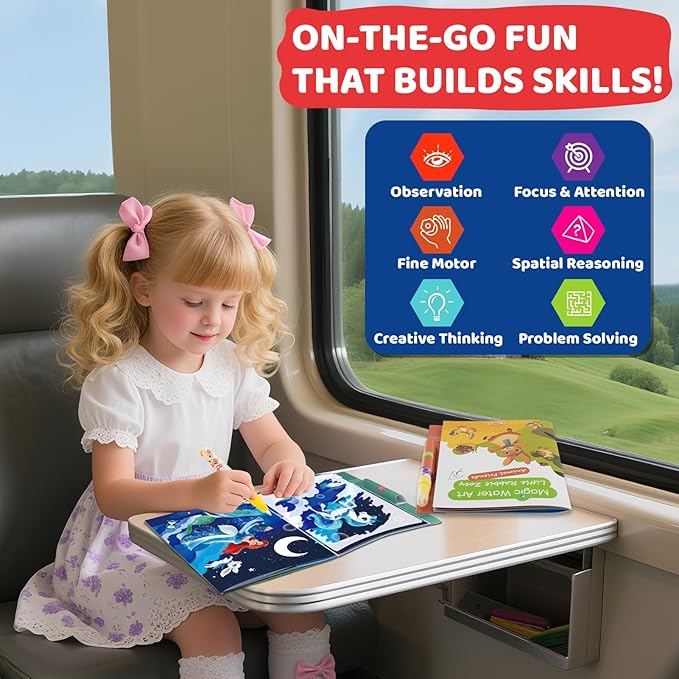 Mess Free Coloring Books for Toddlers, Reusable Water Toys for 3 4 5 6 Year Old Girl Boy, Road Trip Paint Activities, Travel Drawing Toys for Toddlers 3-5, Arts Crafts for Kids Ages 3-5 Birthday Gift