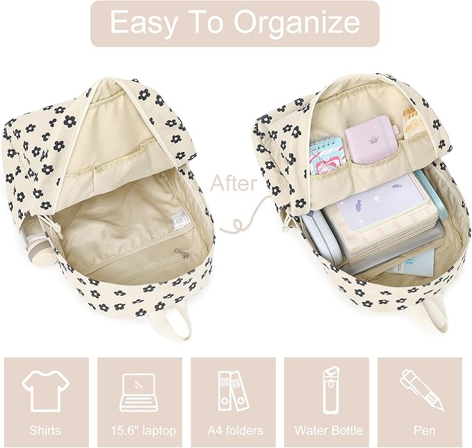 BTOOP School Backpack for Teens Large Corduroy Bookbag Lightweight 15.6 inch Laptop Bag for Girls Women Casual High School College