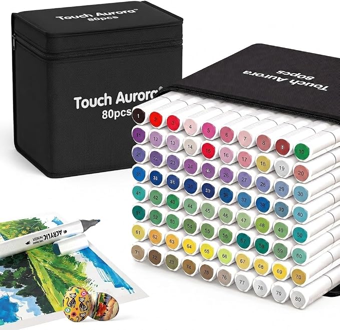 80 Colors Acrylic Paint Markers, Dual Tip Brush & Fine Tip