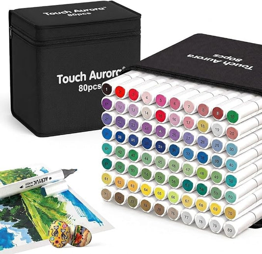 80 Colors Acrylic Paint Markers, Dual Tip Brush & Fine Tip