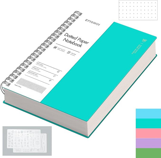 EMSHOI Dotted Journal Spiral Notebook, 300 Pages, A4 Large 8.27"x11.2", 100 GSM Thick Paper, Flexible Plastic Cover, 5mm Dot Grid Notebook for Journaling, Planning, Drawing, Writing, Light Blue