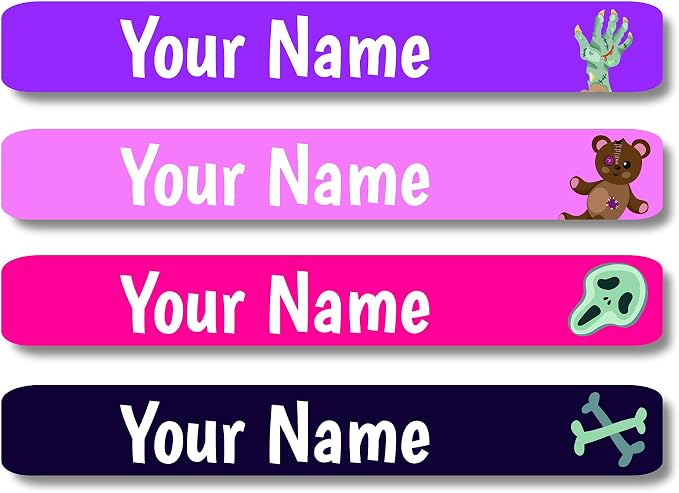 Lovable Labels Personalized Labels for Kids (120 Labels) - Waterproof Dishwasher Safe Peel and Stick Labels are Great for School Supplies Daycare Camp Bottles (Zombie Girls)