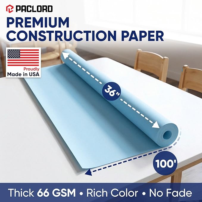 Light Blue Construction Paper Roll 36" x 100 ft – Made in USA – 36" Bulletin Board Paper for Classroom & School, Teachers & Kids